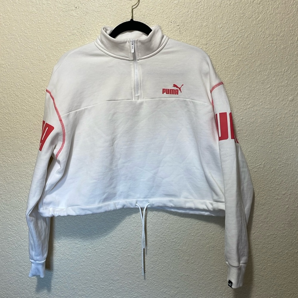 Puma Women's White Cropped Sweatshirt. Excellent Condition. Size XL.